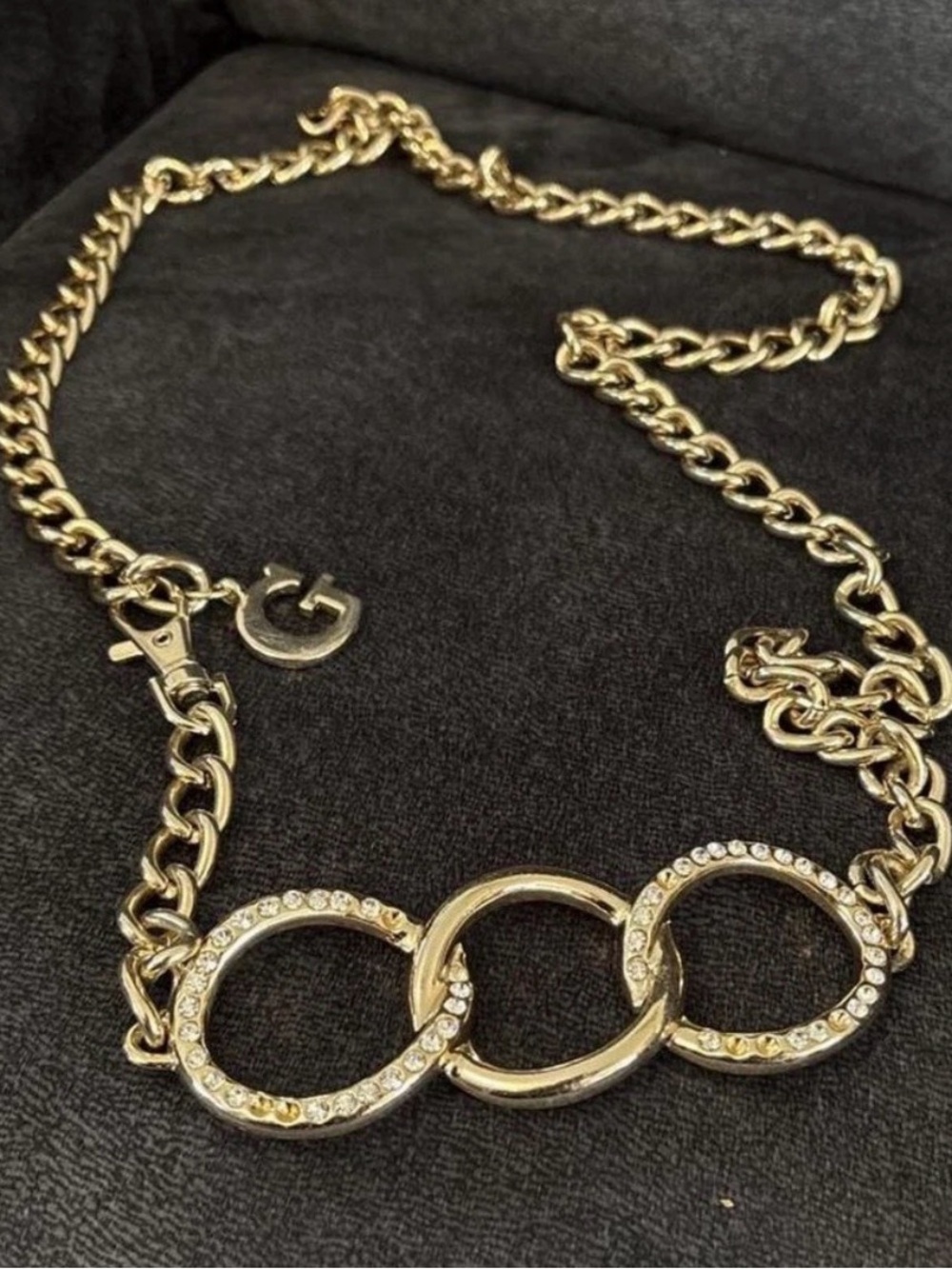 Guess Gold-Tone Linked Circle Chain Belt with Crystal Accents